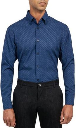 W.R.K Regular Fit Dot Print Performance Stretch Dress Shirt in Navy at Nordstrom Rack, Size 15.5
