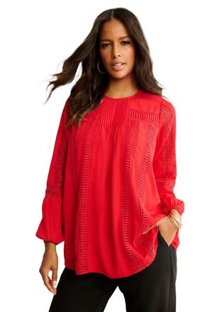 Roaman's Lace-Trim Blouson-Sleeve Top in Vivid Red at Nordstrom, Size 12