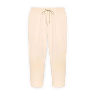 Fiorella Rubino Joggingbroek van fleece met trekkoord - Dames - Straight fit broeken - Beige - XS - Katoen - Broeken