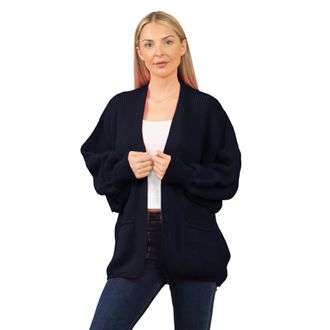 Janisramone Women Balloon Sleeve Cardigan, Open Front Chunky Knit Oversized Cardigan for Women, Baggy Style Drop Shoulder Long Balloon Sleeve Warm Sweater with Po