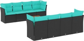vidaXL Set De Sof&aacute;s De Jard&iacute;n 9 Pzas Con Cojines Rat&aacute;n Sint&eacute;tico Negro Vidaxl