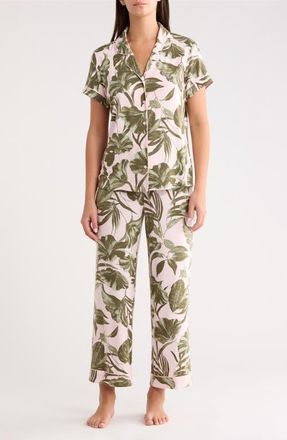 Nordstrom Moonlight Eco Crop Pajamas in Pink- Olive Sketch Tropic at Nordstrom, Size X-Large