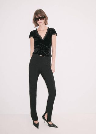 Mango Top velluto ricami nero - Donna - XXS - MANGO