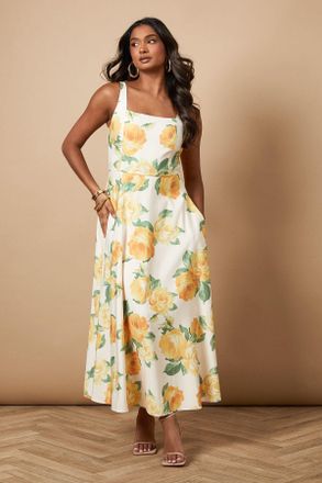 Oasis Womens Floral Square Neck Maxi Dress - White - Size 16 UK