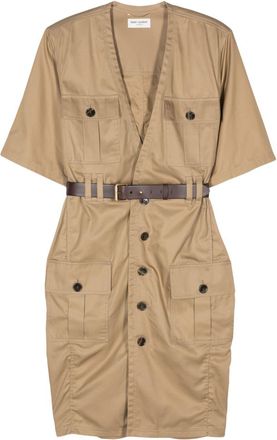 Saint Laurent Saharienne shirt dress - women - Cotton - 40 - Neutrals