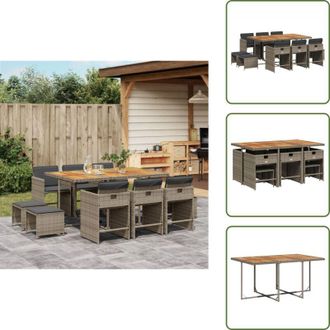 vidaXL The Living Store Set da Pranzo da Giardino 11pz con Cuscini in Polyrattan Grigio - Sedie da giardino
