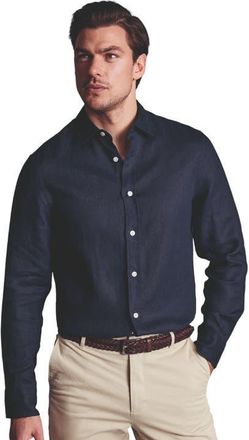 CHARLES TYRWHITT Slim Fit Pure Linen Shirt in Navy at Nordstrom, Size Small