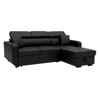 Happy Garden Happy Garden - Sof&aacute; Cama Esquinero De 3 Plazas Warren En Polipiel Negra