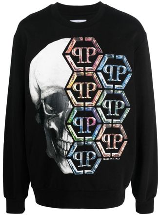 Philipp Plein skull-print cotton sweatshirt - men - Cotton - S - Black