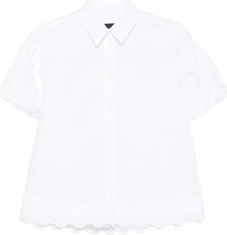 Simone Rocha Shirt met geschulpte zoom en pofmouwen - Dames - Overhemden - Wit - 2XS - Katoen - Overhemden