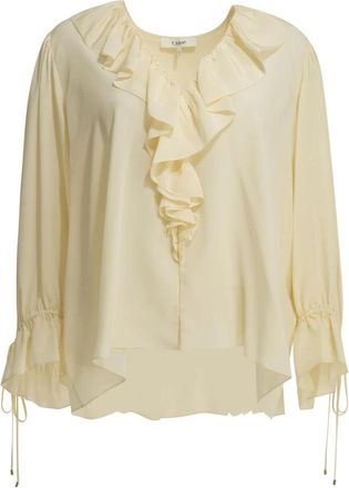 Chlo&eacute; Top met V-hals en ruches - Dames - Blouses - Wit - M - Overhemden