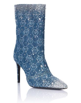 Philipp Plein Denim Low Boots Monogram Strass 9 Women in Lightblue at Nordstrom, Size 37