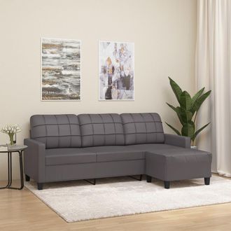 vidaXL Vidaxl - Sof&aacute; De 3 Plazas Con Taburete Cuero Sint&eacute;tico Gris 180 Cm