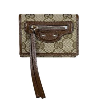 Gucci Beige Brown Gg Canvas Leather Wallet (Tri-Fold) (Pre-Owned)