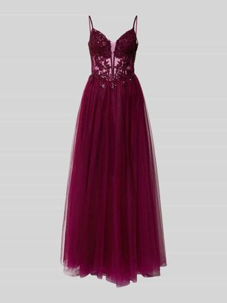 Luxuar Luxuar Regular Fit Abendkleid mit floralem Spitzenbesatz in Pflaume, Gr&ouml;&szlig;e 36