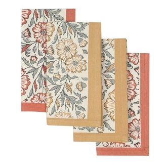 Sustainable Threads Streamline Hand Block Printed Napkins - Set of 4 in Bloom Sienna at Nordstrom, Size Medium
