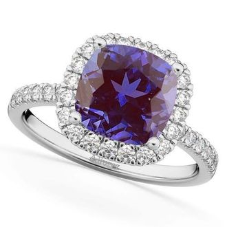 Allurez Cushion Cut Halo Lab Alexandrite & Diamond Engagement Ring 14k in 3.11Ct/white Gold at Nordstrom, Size 8.5