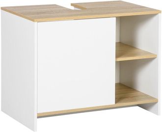 Kleankin Mueble bajo lavabo mueble de lavabo moderno mueble de baño con compartimentos y puerta 77x45x60 cm blanco y natural - Kleankin