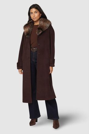 Wallis Faux Fur Collar Tab Cuff Coat in Chocolate at Nordstrom, Size 14