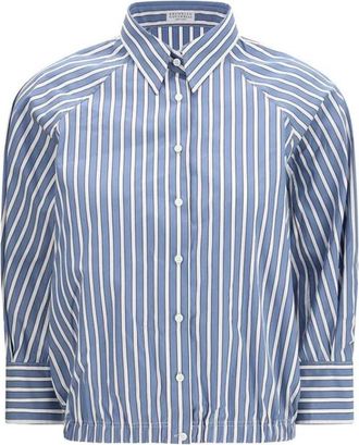 Brunello Cucinelli Katoenen Overhemd met Patroon - Dames - Overhemden - Blauw - M - Katoen - Overhemden