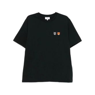 Maison Kitsun&eacute; T-Shirts, male, Black, Size: XS Embroidered Crew Neck T-Shirt