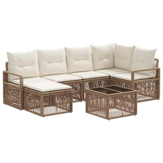 vidaXL Conjunto De Sof&aacute;s De Jard&iacute;n 7 Pcs Beige Rat&aacute;n Sint&eacute;tico Vidaxl