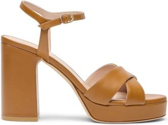 Stuart Weitzman Dayna Platform Sandal - Dames - Sandalen met hakken - Bruin - 38 1/2 EU - Leer - Schoenen