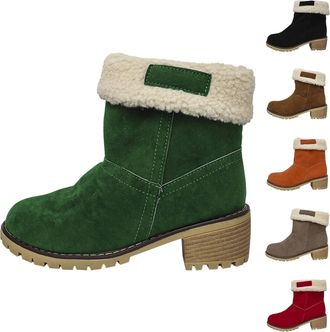 Generic Womens Suede Snow Boots Winter Thick Warm Faux Fur Lined Ankle Boots Ladies Insulated Chunky Square Heel Mid-Calf Booties Waterproof Anti-Slip Rubber 