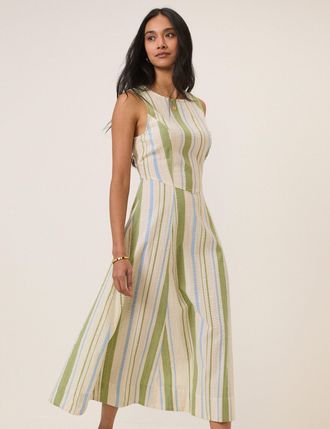 Nobody's Child Green & Blue Striped Cedar Midi Dress