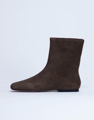 Topshop Peri - Stivali bassi con punta squadrata in vero camoscio color cioccolato-Marrone