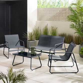 Furniturebox Naxos 4 Seat Outdoor Conversation Set With Chairs, Sofa & Table in Grey