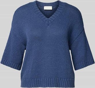 Moss Copenhagen Strickpullover mit V-Ausschnitt Modell Hannalie in Rauchblau, Größe XS/S