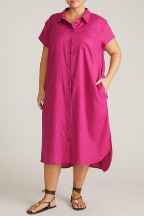 Universal Standard Dune Linen Blend Midi Shirtdress in Hyper Pink at Nordstrom, Size Xl