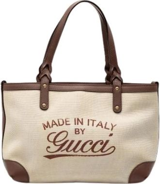 Gucci Pre-owned Vintage Canvas Tote Bag - Dames - Vintage Shopper - Beige - ONE Size - Leer - Vintage