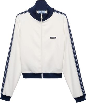 Prada Leather-elbow Patches Striped Sweatshirt