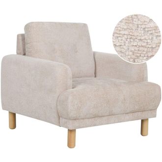 Beliani Poltrona retr&ograve; in tessuto boucl&egrave; beige imbottito con rivestimento in poliestere gambe in legno Tuve