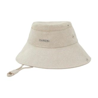 Jacquemus Hats, unisex, Beige, Size: 60 CM Beige Cotton Bucket Hat with Logo