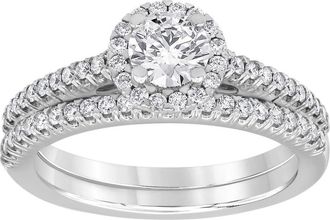 Grown Brilliance 1.5 Carat 14K White Gold Round Cut Lab Grown Diamond Halo Bridal Ring Set for Women- Color/Clarity-G/VS