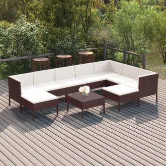 vidaXL 10 Pcs Garden Lounge Set Con Coj&iacute;n Mimbre Pe Brown