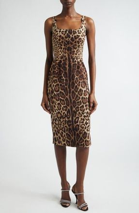 Dolce & Gabbana Leopard Print Stretch Silk Charmeuse Sheath Dress in Leo New at Nordstrom, Size 10 Us