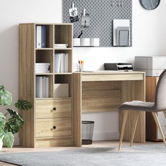 Berkfield Home Desk with Storage Sonoma Oak Engineered Wood in Green