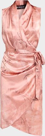 Kiton Sleeveless Floral-Print Silk Wrap Dress