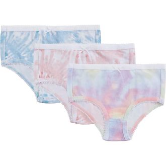 MeMoi Big Kids Printed Cotton Briefs 3 Pack in Blue Blush Multi Tiedye at Nordstrom, Size 14P