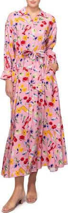 Melloday Print Long Sleeve Midi Shirtdress in Pink Multi at Nordstrom Rack, Size X-Small