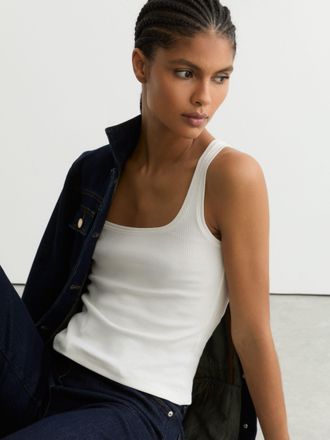 Reiss White Stretch-cotton Ribbed Square-neck Vest, XS