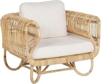 Beliani Beliani - Sill&oacute;n Silla De Rat&aacute;n Natural Con Cojines De Algod&oacute;n Mimbre Dise&ntilde;o Boho Dolcedo
