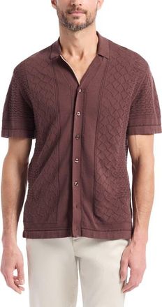 Robert Graham Delmar Short Sleeve Cotton Pointelle Button-Up Sweater in Brown at Nordstrom, Size Xxx-Large