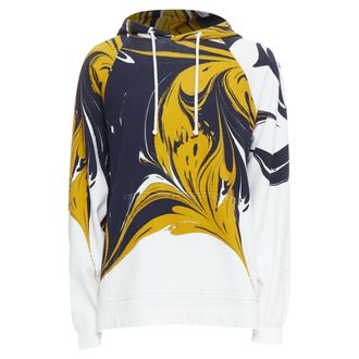Dries Van Noten yellow black white marble swirl print cotton hoodie S