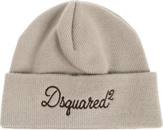 Dsquared2 Wollen muts met geborduurd logo - Heren - Hoeden - Grijs - ONE Size - Wol - Accessoires