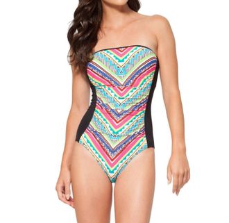 Anne Cole Spliced Bandeau One Piece Swimsuit In Ethnic Stripe